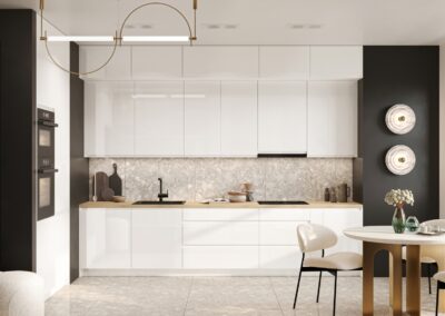 Cuisine-PRESTIGE-Blanc laqué brillant-façade intégrée