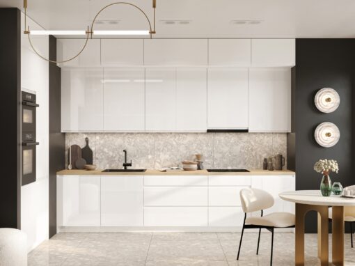 Cuisine-PRESTIGE-Blanc laqué brillant-façade intégrée Cuisine-PRESTIGE-Blanc laqué brillant-façade intégrée